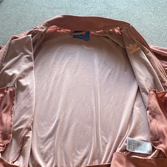 Adidas Velvet Velour peachy Pink Track Jacket W sz Small, 3 stripes down arms - Picture 8 of 8